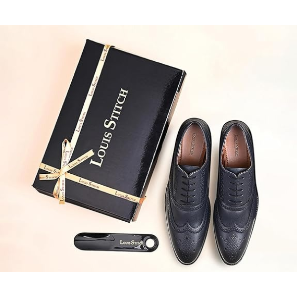 LOUIS STITCH Men's Formal Lace-up Brogue Shoes | Solid Design | Ideal for Formal, Business Casual, and Parties -RGBG