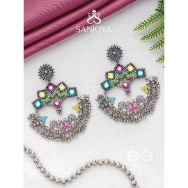 Shrichinmaya - The Eternal Beauty - Mirrors, Beads And Resham Hand Embroidered Oxidised Earrings