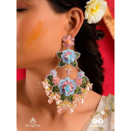 MADHUVRATA - SPRING BLOOM - DELICATE EMBROIDERED EARRINGS WITH FLORAL MOTIFS, BEADS AND PEARL DROPS