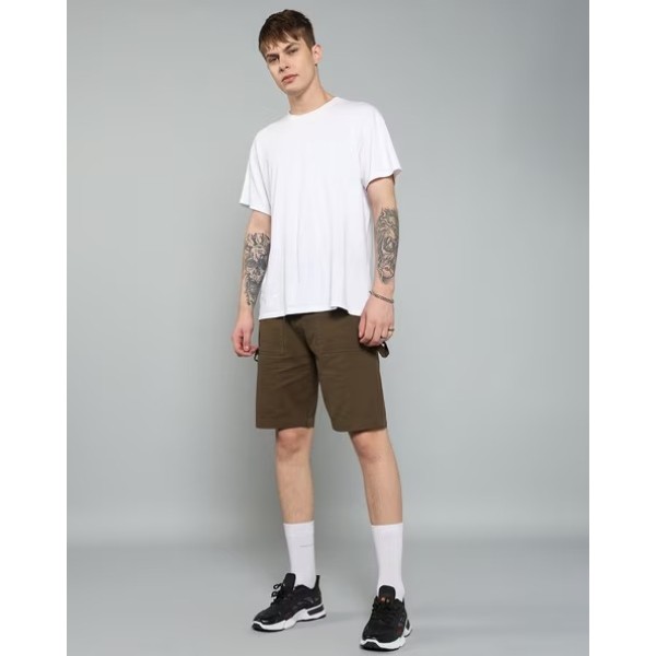 Side Belt Detail Fly With Button Closure City Shorts