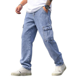 Plain Mens Cargo Denim Jeans, Blue