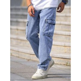 Plain Mens Cargo Denim Jeans, Blue