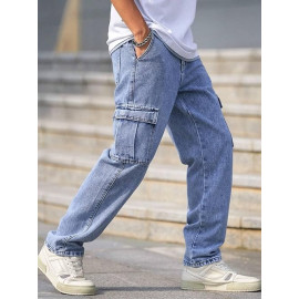 Plain Mens Cargo Denim Jeans, Blue