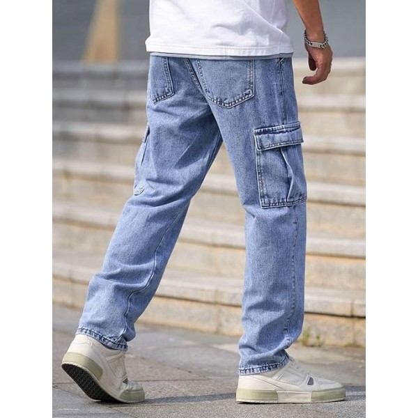 Plain Mens Cargo Denim Jeans, Blue