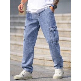 Plain Mens Cargo Denim Jeans, Blue