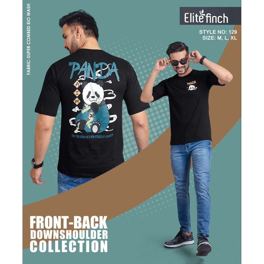 Printed Cotton Elite Finch Downshoulder Front and Back Print Round Neck T Shirts