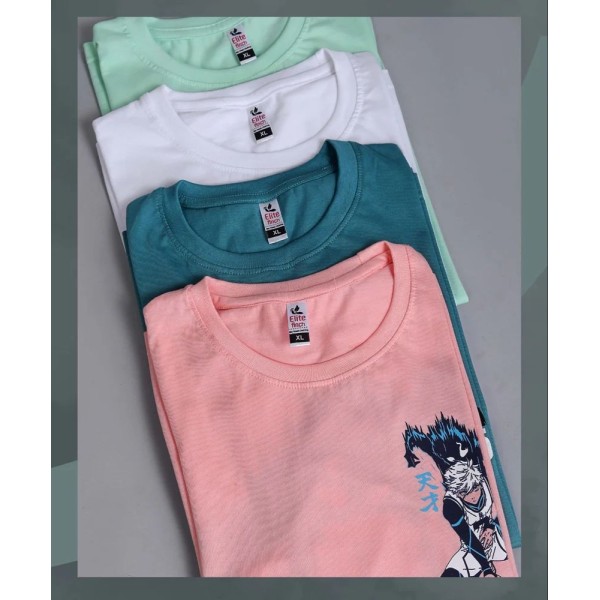 Printed Cotton Elite Finch Downshoulder Front and Back Print Round Neck T Shirts