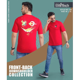 Printed Cotton Elite Finch Downshoulder Front and Back Print Round Neck T Shirts