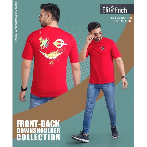 Printed Cotton Elite Finch Downshoulder Front and Back Print Round Neck T Shirts