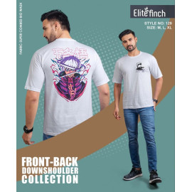 Printed Cotton Elite Finch Downshoulder Front and Back Print Round Neck T Shirts