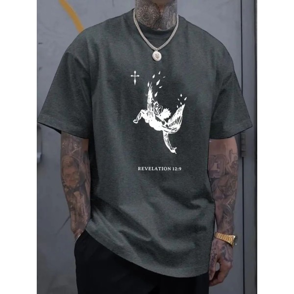 GRC Fallen angel print t-shirt for Men, Casual Short Sleeve T-shirt for summer