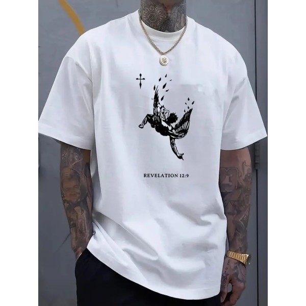 GRC Fallen angel print t-shirt for Men, Casual Short Sleeve T-shirt for summer