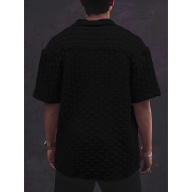 Stylish Black Cotton Blend Solid Three-Quarter Sleeves Casual Shirt For Men
