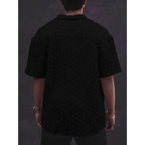 Stylish Black Cotton Blend Solid Three-Quarter Sleeves Casual Shirt For Men