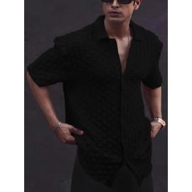 Stylish Black Cotton Blend Solid Three-Quarter Sleeves Casual Shirt For Men