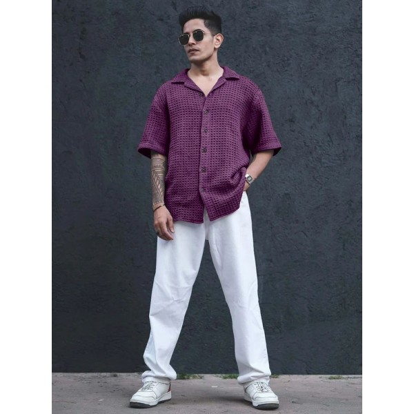 Men's Casual Shirt, Waffal shirt, Half Sleeves Pink shirt for men