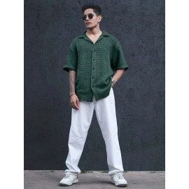 Men's Casual Shirt, Waffal shirt, Half Sleeves Green shirt for men