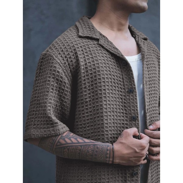 Plain Poly Cotton Men's Casual Shirt, Waffal shirt, Half Sleeves