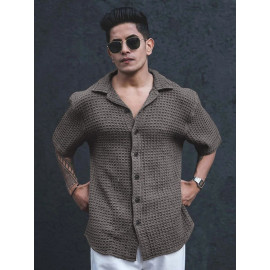 Plain Poly Cotton Men's Casual Shirt, Waffal shirt, Half Sleeves