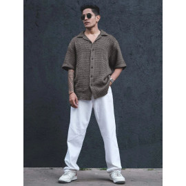 Plain Poly Cotton Men's Casual Shirt, Waffal shirt, Half Sleeves