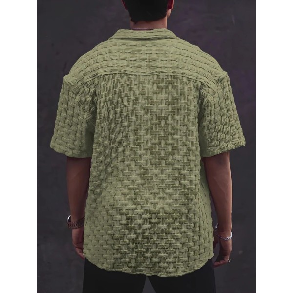 Stylish Green Cotton Blend Solid Three-Quarter Sleeves Casual Shirt For Men
