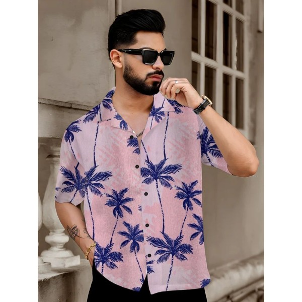 Poly Cotton Blue Lycra Goa Digital Printed Shirts, Half sleeves, Casual Wear