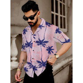 Poly Cotton Blue Lycra Goa Digital Printed Shirts, Half sleeves, Casual Wear