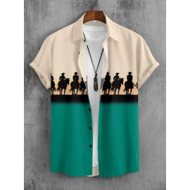 Block Print Green Digital Printed Casual Shirt For Men, Half Sleeves