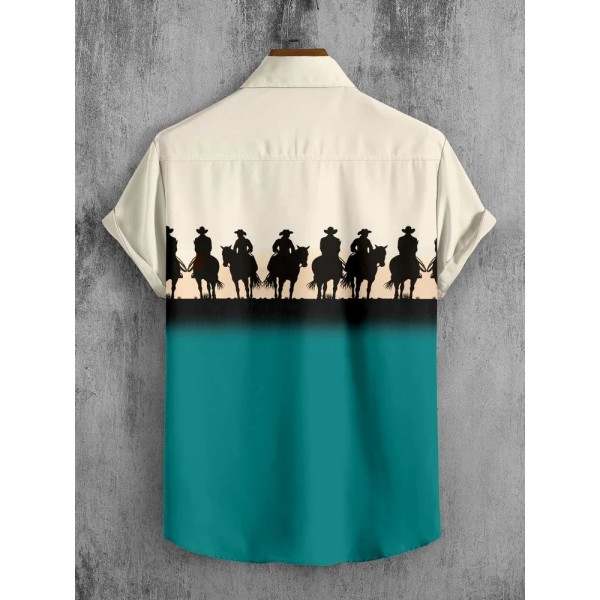 Block Print Green Digital Printed Casual Shirt For Men, Half Sleeves