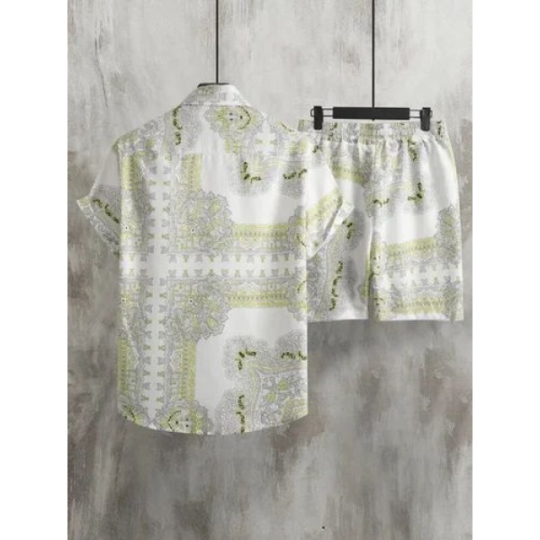 Lycra Men's Printed Night Suit  Shirt With Shorts