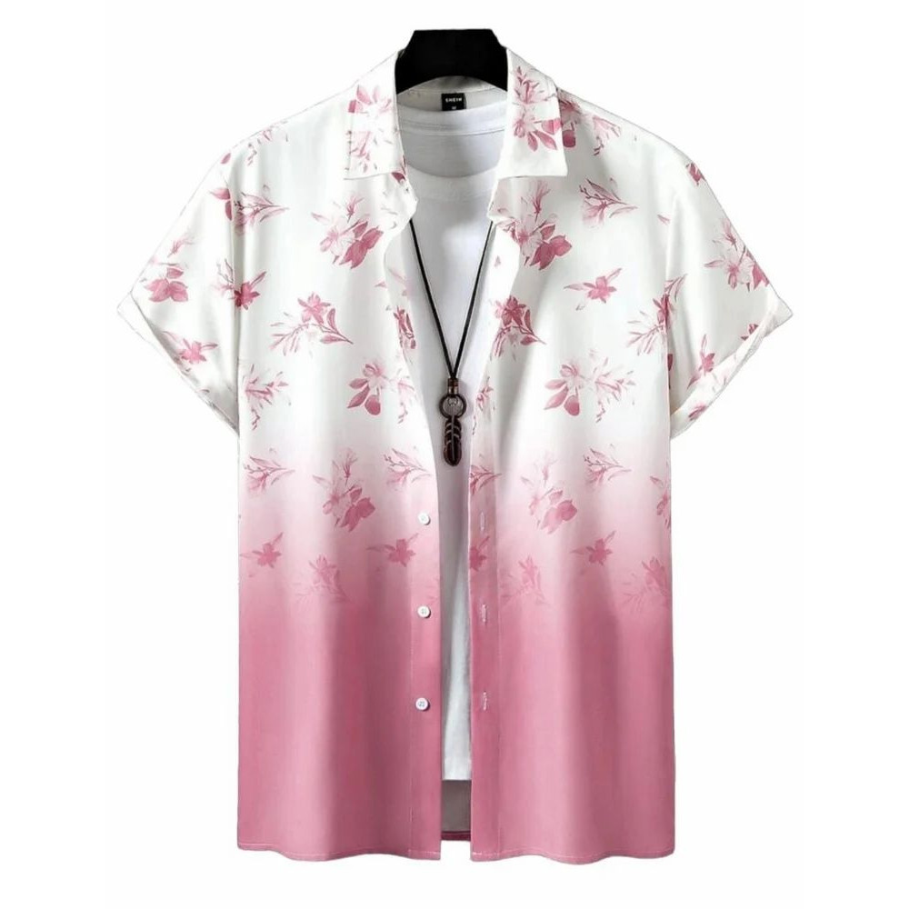 Pink Printed Lycra Men Stylish Shirt, Half Sleeves