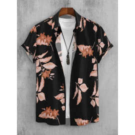 Casual Floral Print Mens Black Printed Shirts, Half Sleeves