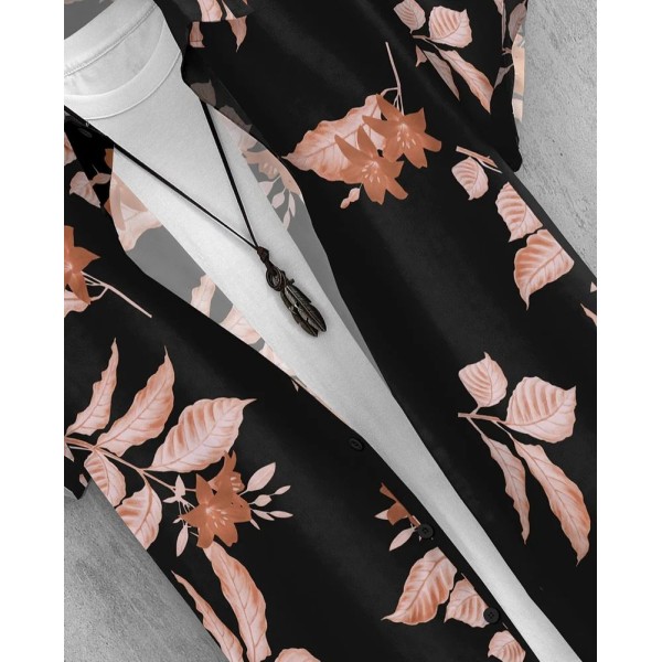 Casual Floral Print Mens Black Printed Shirts, Half Sleeves
