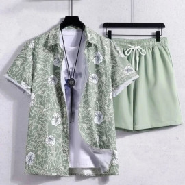 Lycra Men Green Printed Nightsuit Set