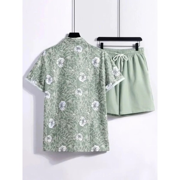 Lycra Men Green Printed Nightsuit Set