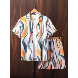 200 GSM Printed Lycra Nightsuit Set, Semi-Stretchable