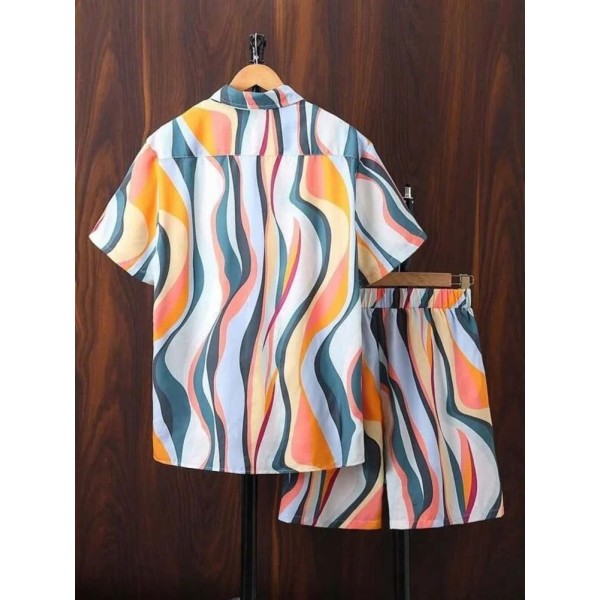 200 GSM Printed Lycra Nightsuit Set, Semi-Stretchable