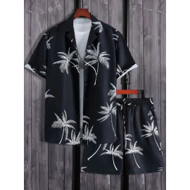 Black Cotton Fabric Digital Printed Night Suit / Night Dress Shirt With Shorts