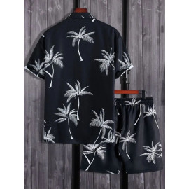 Black Cotton Fabric Digital Printed Night Suit / Night Dress Shirt With Shorts