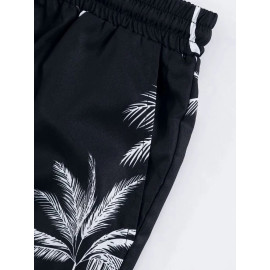 Black Cotton Fabric Digital Printed Night Suit / Night Dress Shirt With Shorts