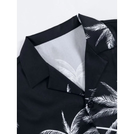 Black Cotton Fabric Digital Printed Night Suit / Night Dress Shirt With Shorts