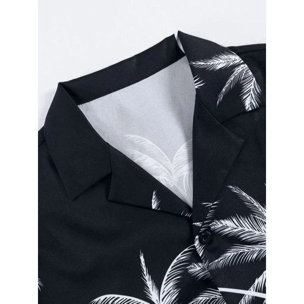 Black Cotton Fabric Digital Printed Night Suit / Night Dress Shirt With Shorts