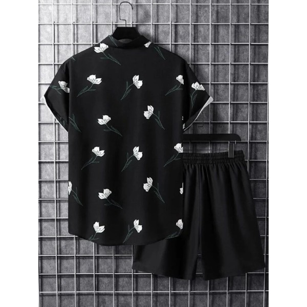 Black Printed Mens Cotton Night Suits