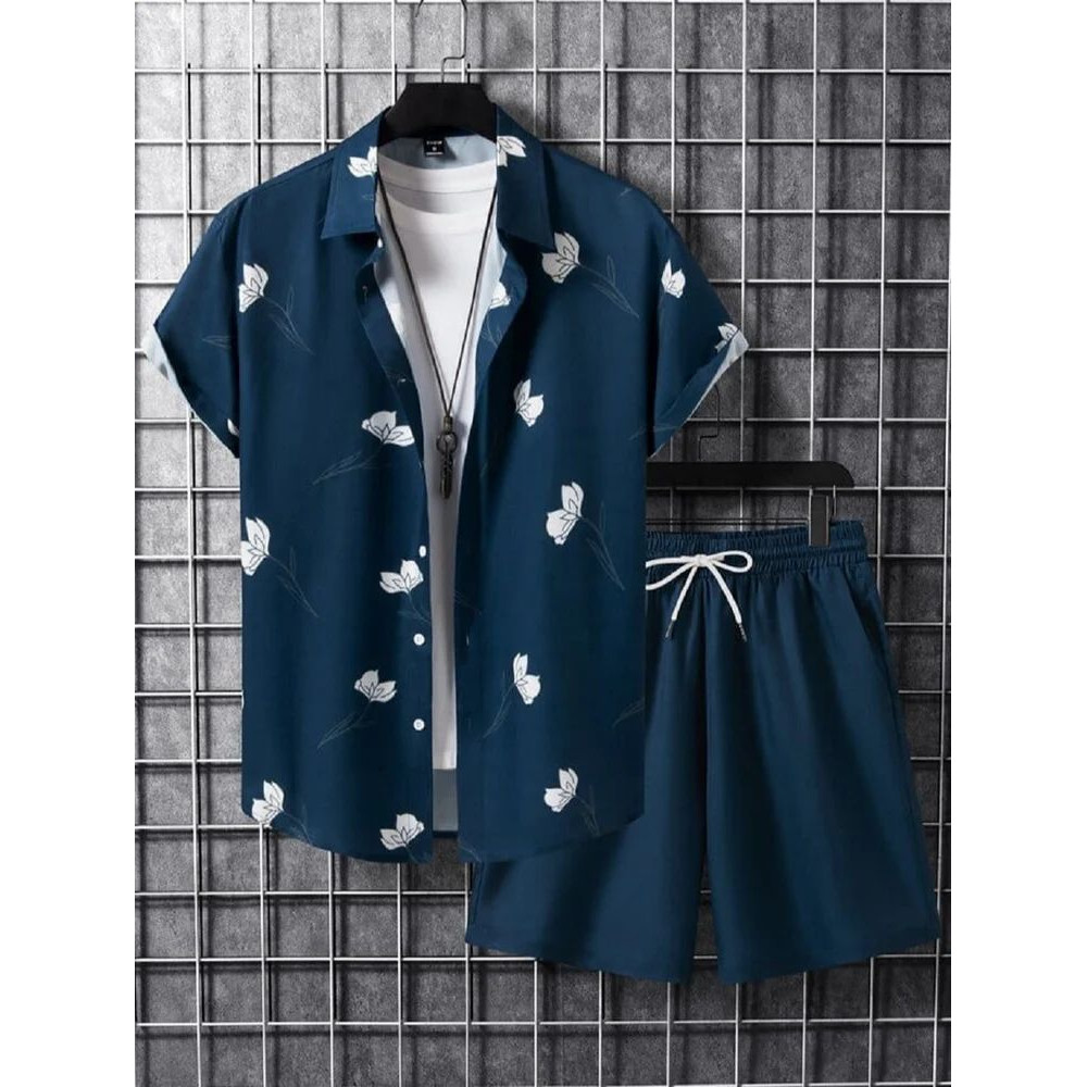 Printed Men Night Suits Cotton, Turquoise