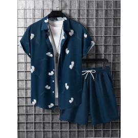 Printed Men Night Suits Cotton, Turquoise