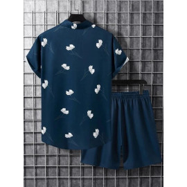 Printed Men Night Suits Cotton, Turquoise