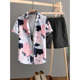 Pink night suit shirt with shorts