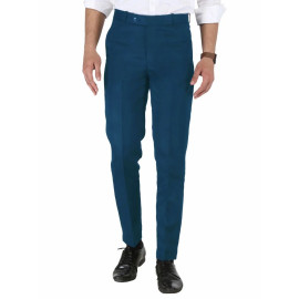 Solid Men Blue Poly Viscose Formal Trouser, Regular Fit