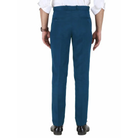 Solid Men Blue Poly Viscose Formal Trouser, Regular Fit