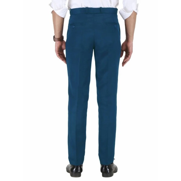 Solid Men Blue Poly Viscose Formal Trouser, Regular Fit